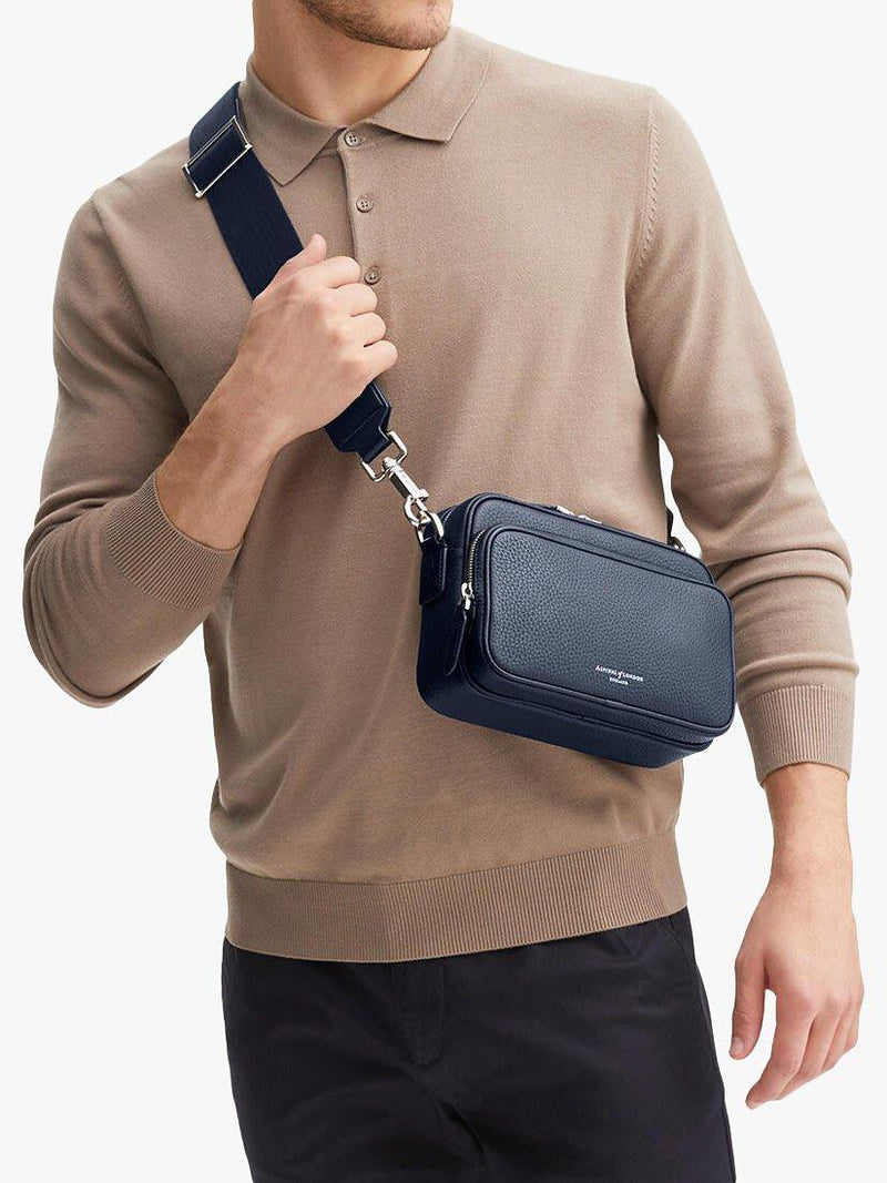 Aspinal of London East West pebble leather messenger bag (British brand)
