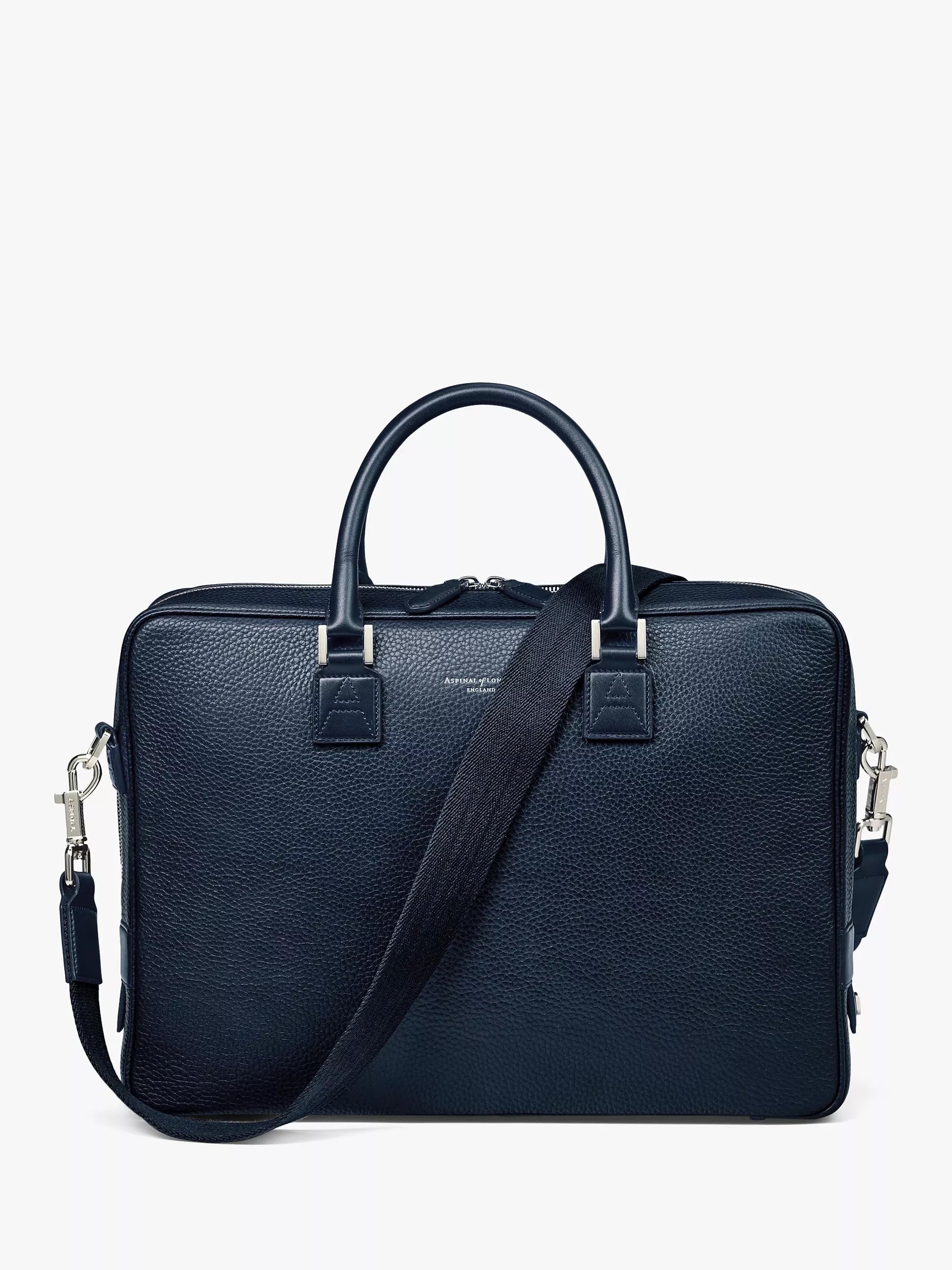 Aspinal of London small Mount Street pebble grain leather laptop bag, imported from the UK
