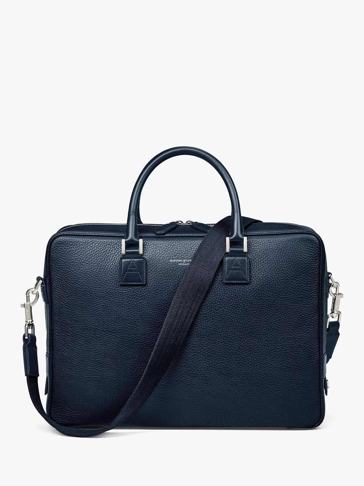 Aspinal of London small Mount Street pebble grain leather laptop bag, imported from the UK