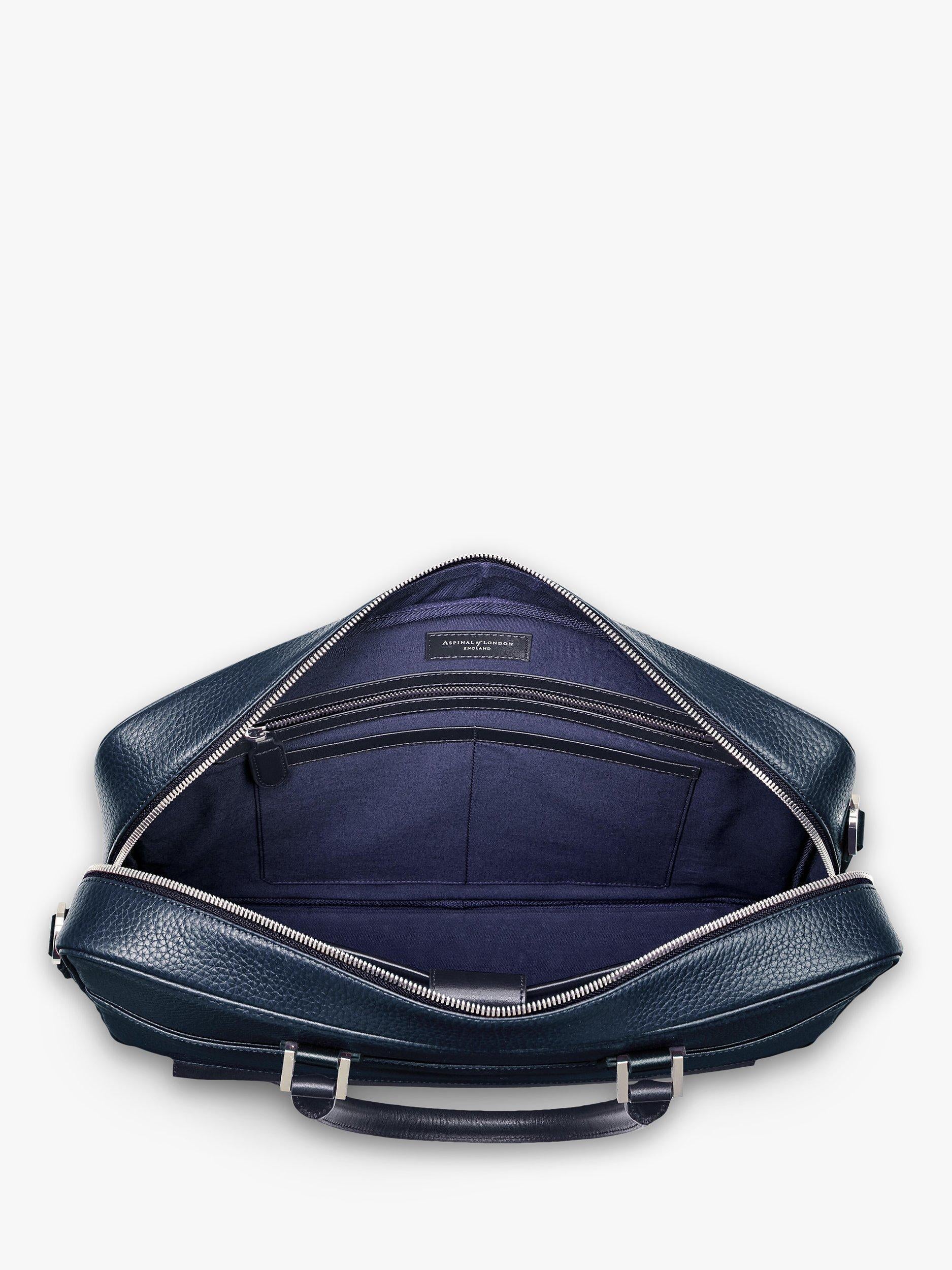 Aspinal of London small Mount Street pebble grain leather laptop bag, imported from the UK