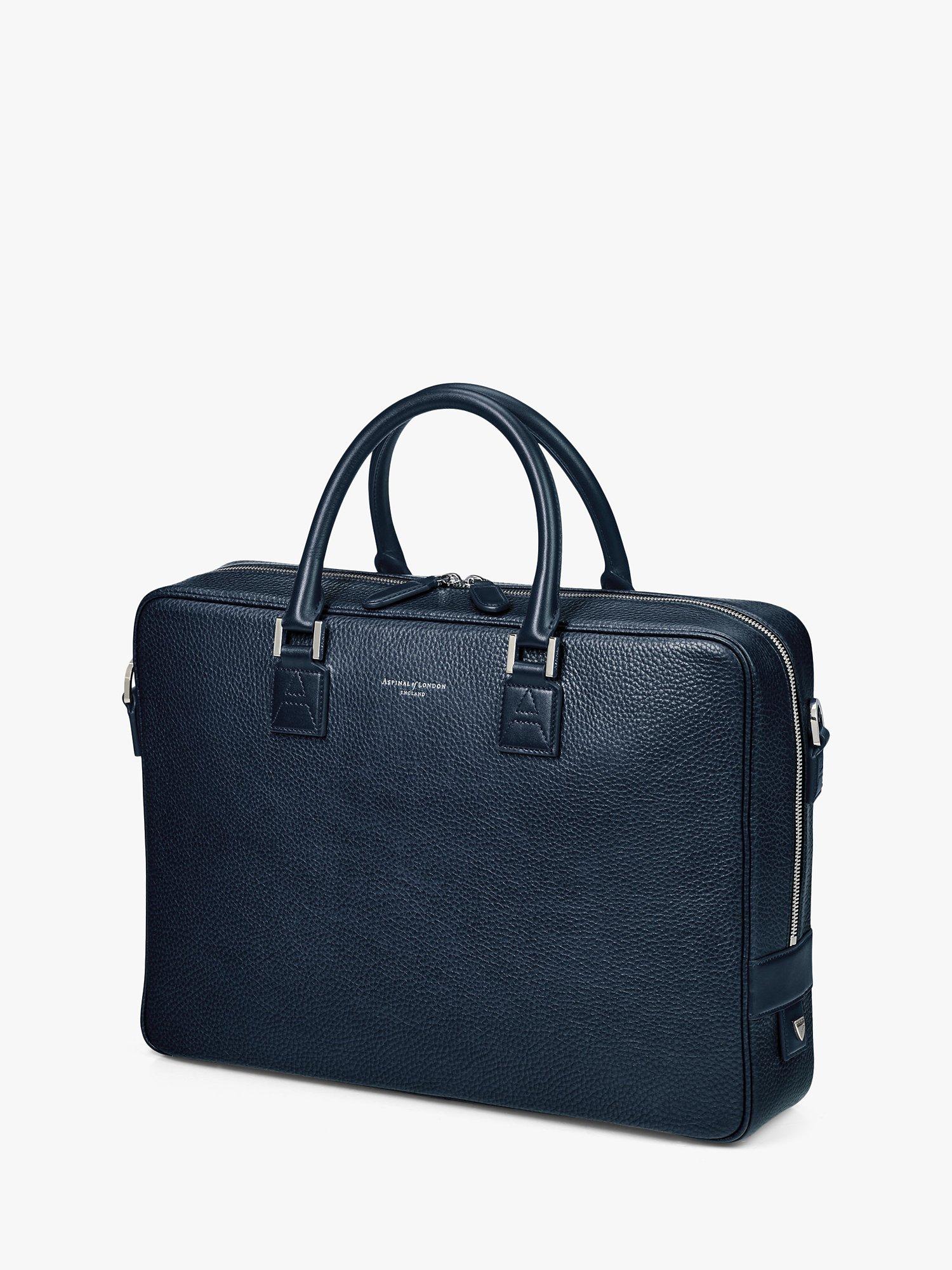 Aspinal of London small Mount Street pebble grain leather laptop bag, imported from the UK
