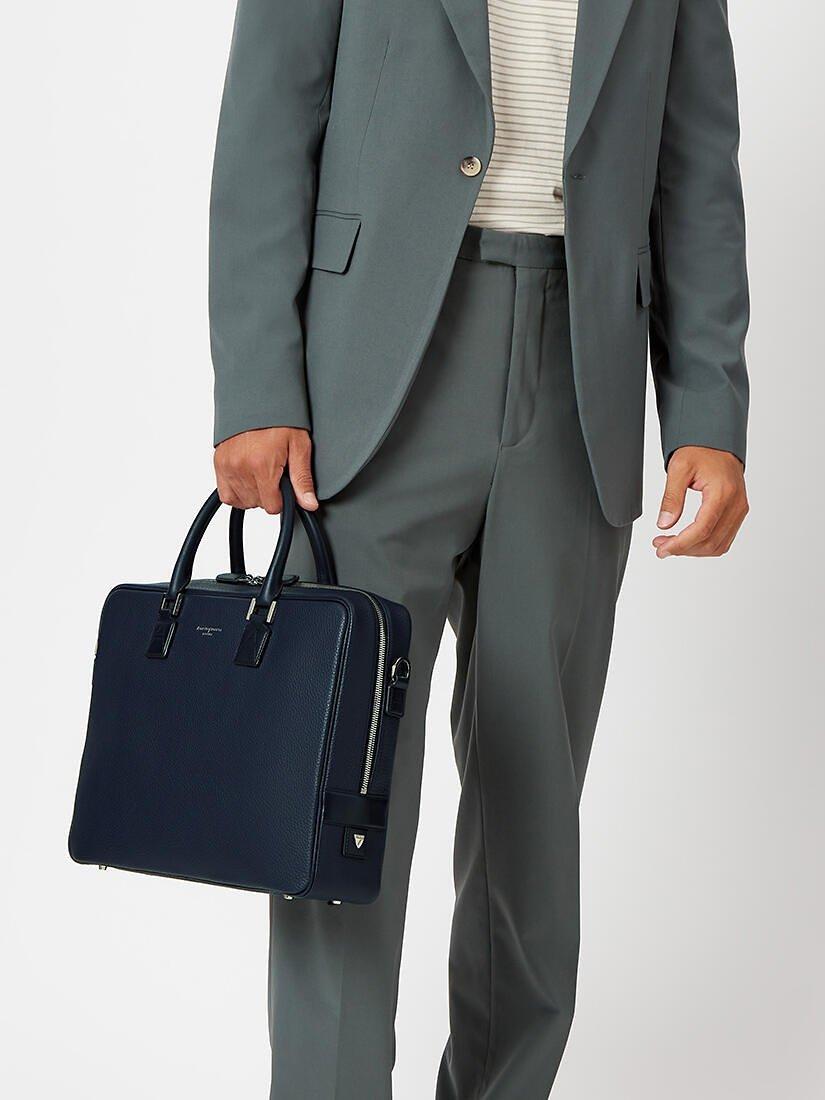 Aspinal of London small Mount Street pebble grain leather laptop bag, imported from the UK