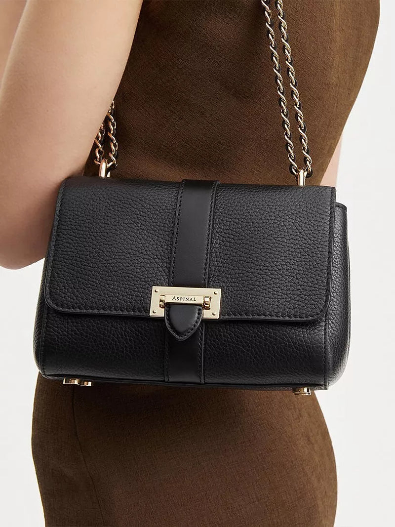 Aspinal of London Lottie small pebble leather shoulder bag, imported from the UK