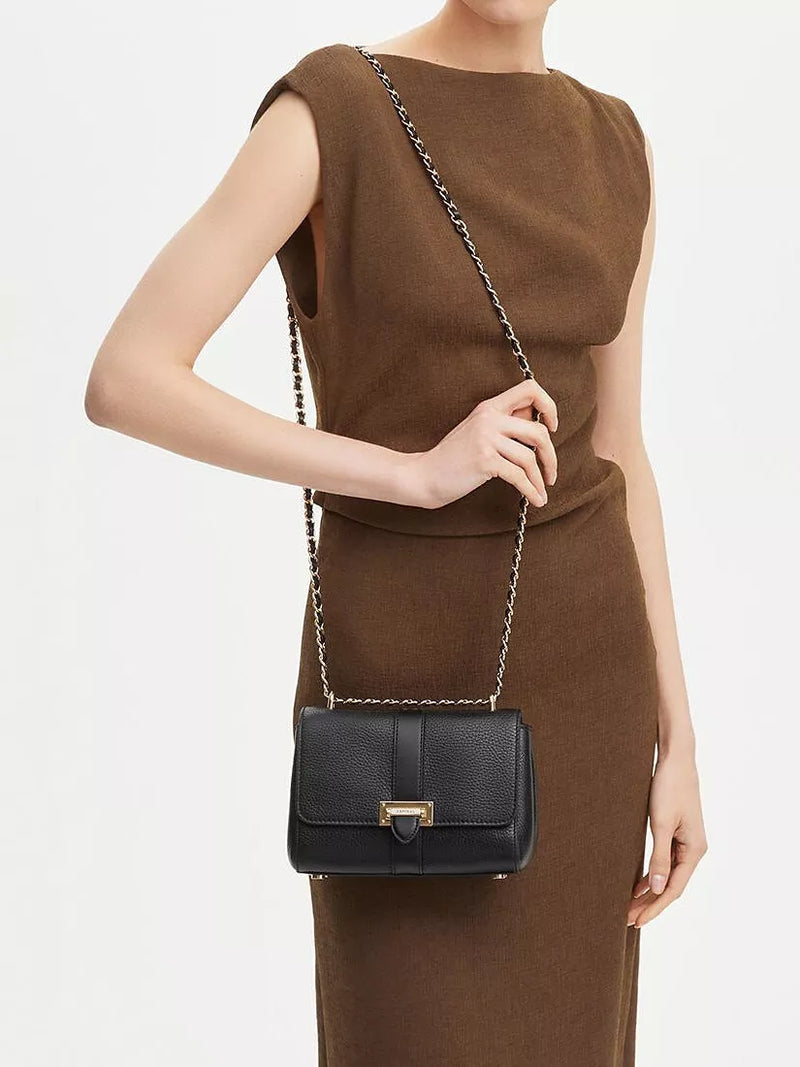Aspinal of London Lottie small pebble leather shoulder bag, imported from the UK