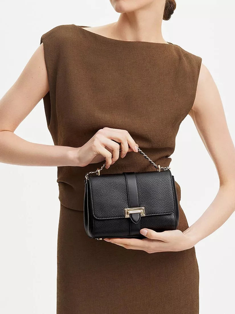 Aspinal of London Lottie small pebble leather shoulder bag, imported from the UK