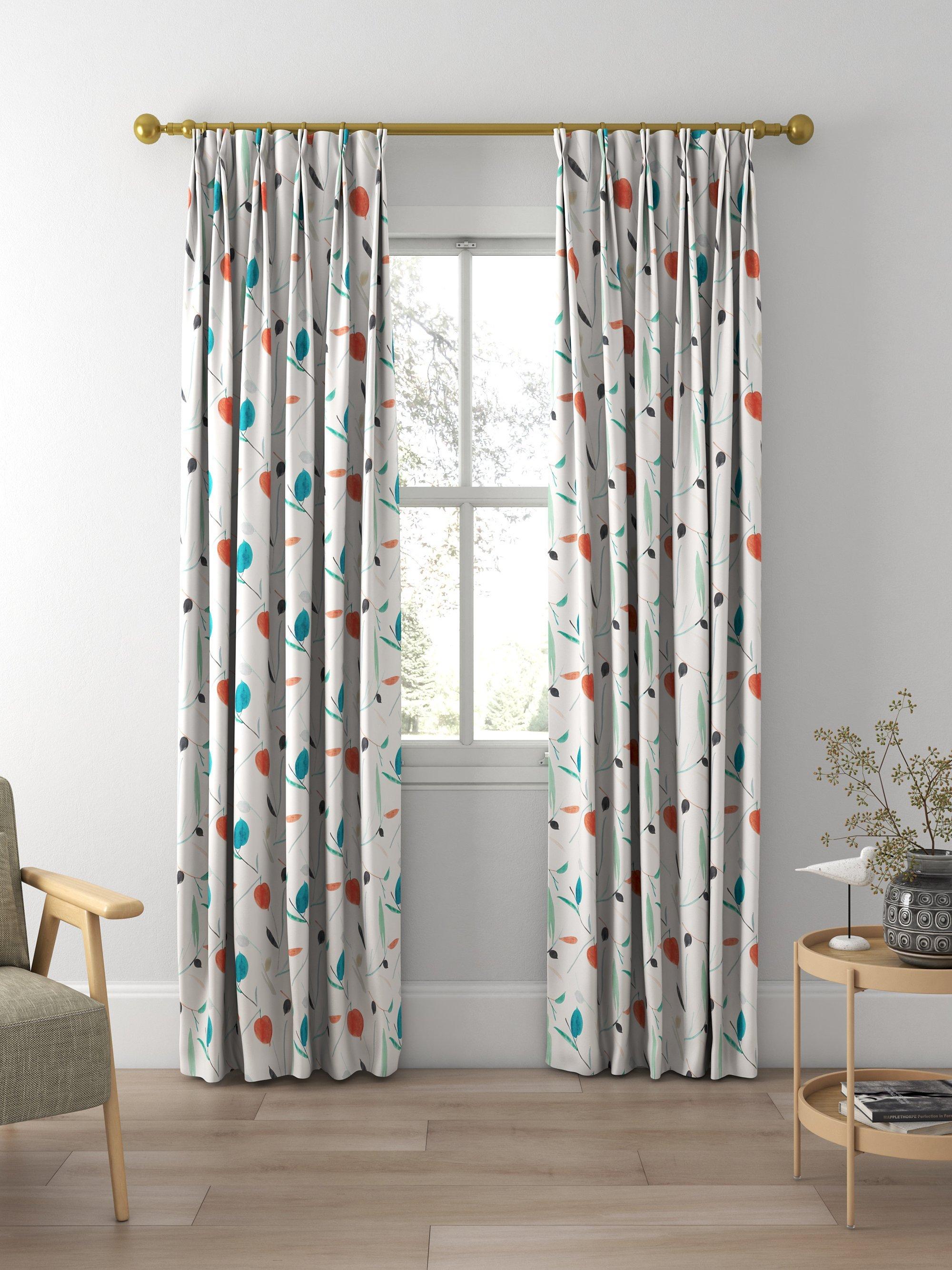 Scion Oxalis abstract leaf print curtains in pimento and marine, UK version