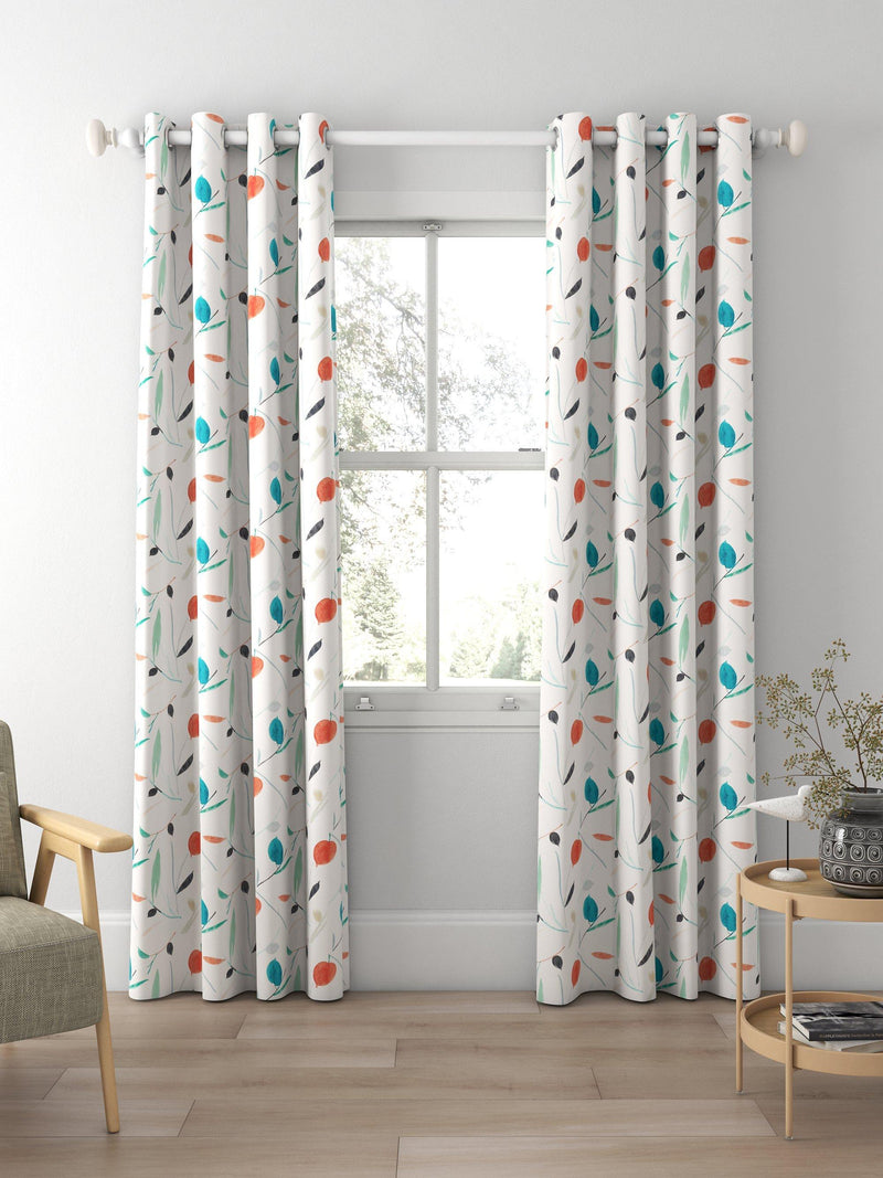 Scion Oxalis abstract leaf print curtains in pimento and marine, UK version