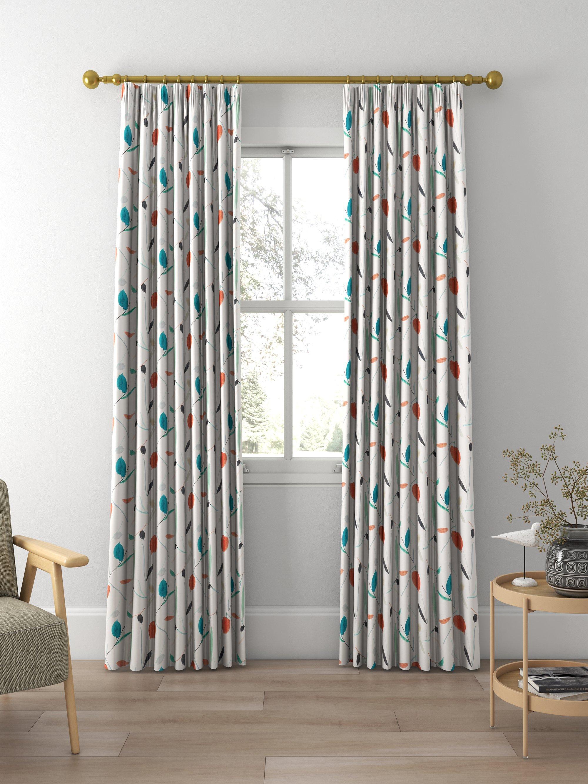 Scion Oxalis abstract leaf print curtains in pimento and marine, UK version