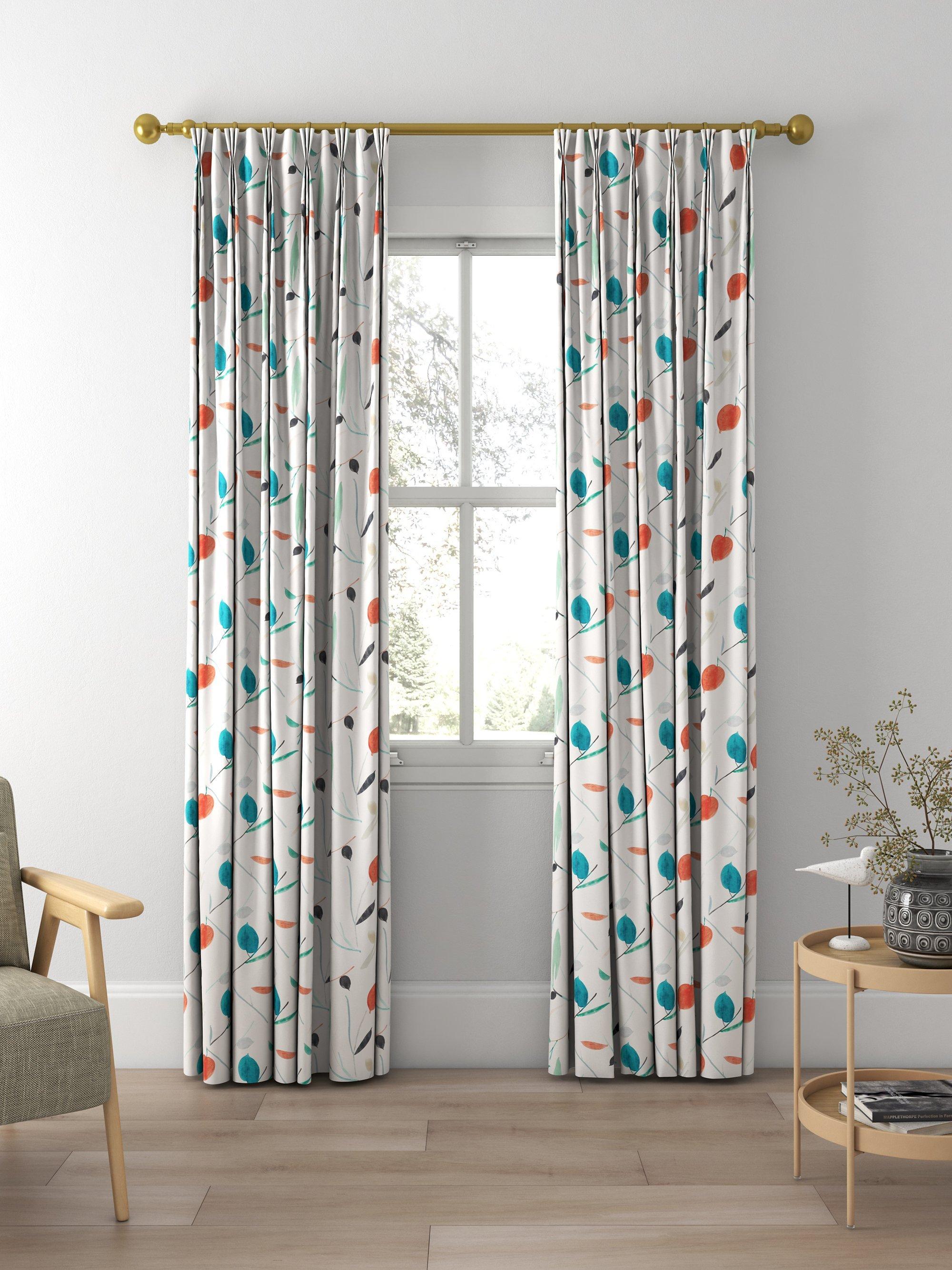 Scion Oxalis abstract leaf print curtains in pimento and marine, UK version