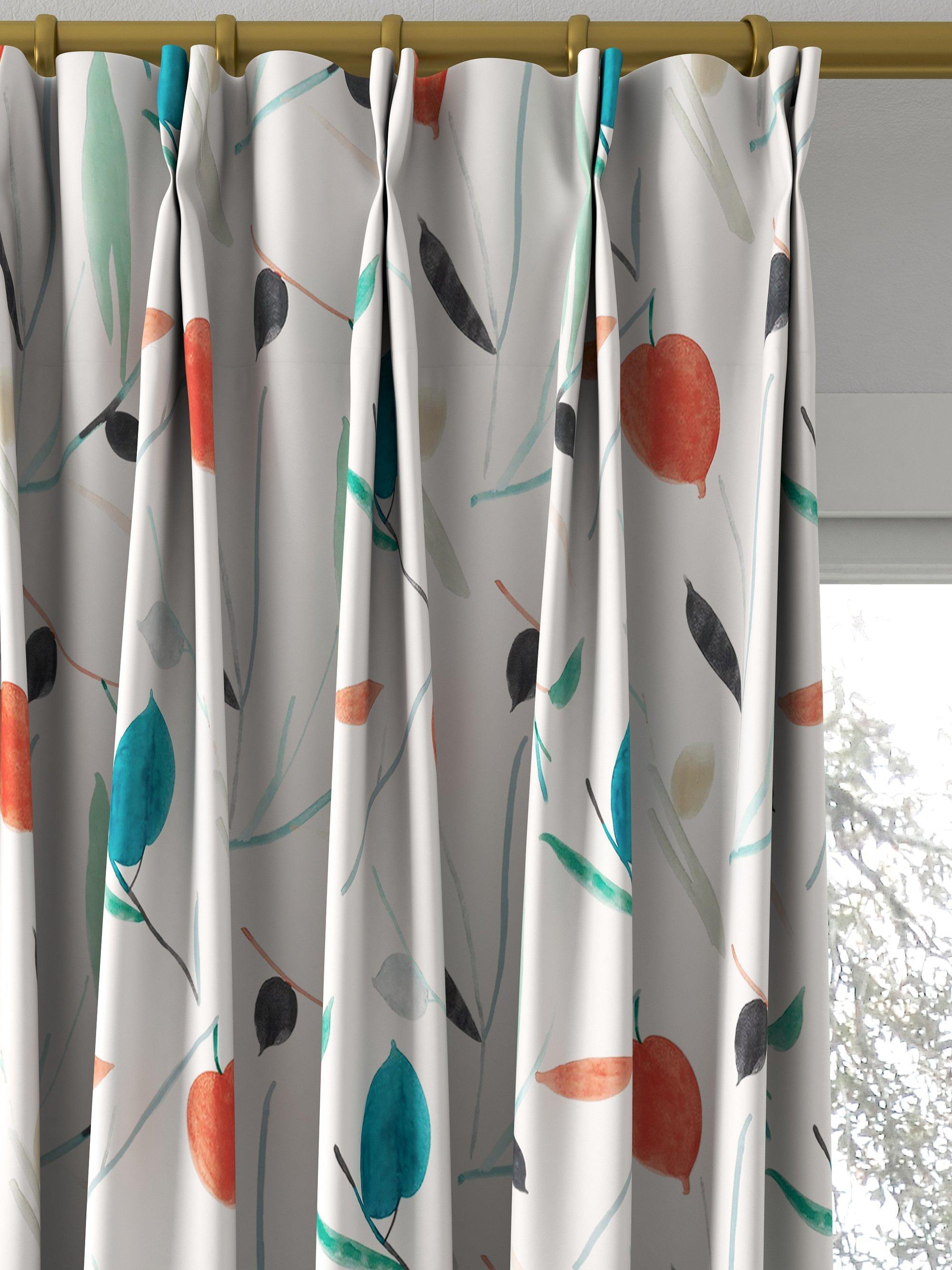 Scion Oxalis abstract leaf print curtains in pimento and marine, UK version