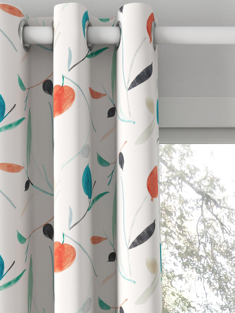 Scion Oxalis abstract leaf print curtains in pimento and marine, UK version