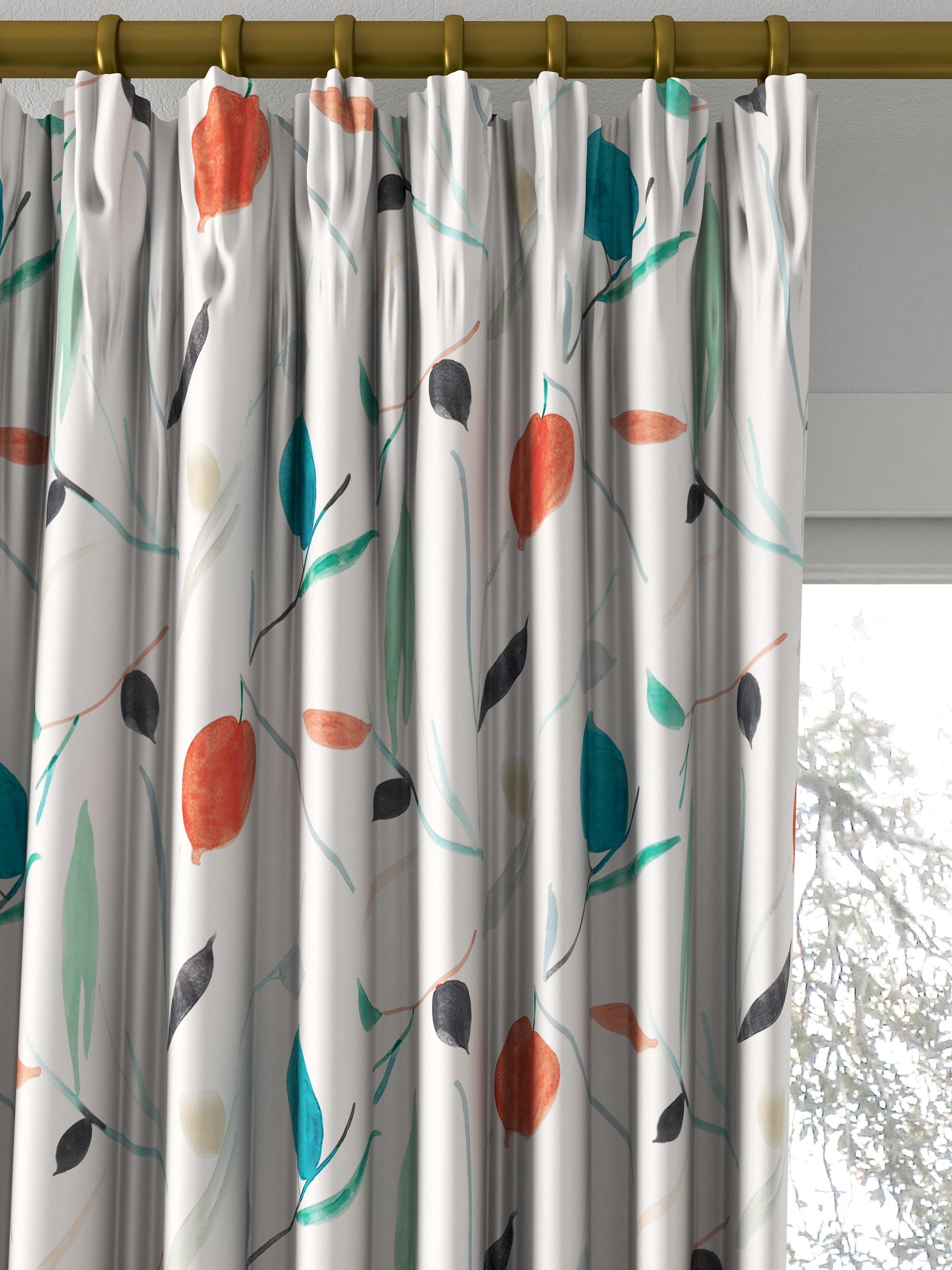 Scion Oxalis abstract leaf print curtains in pimento and marine, UK version