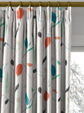 Scion Oxalis abstract leaf print curtains in pimento and marine, UK version