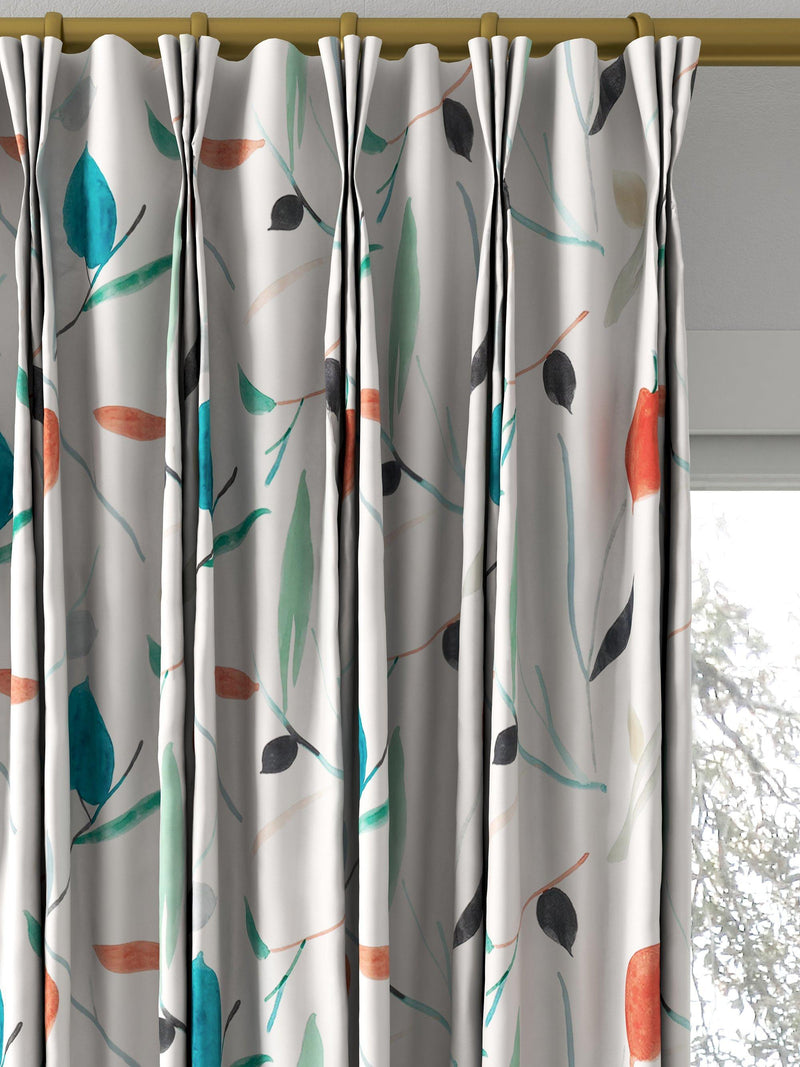 Scion Oxalis abstract leaf print curtains in pimento and marine, UK version
