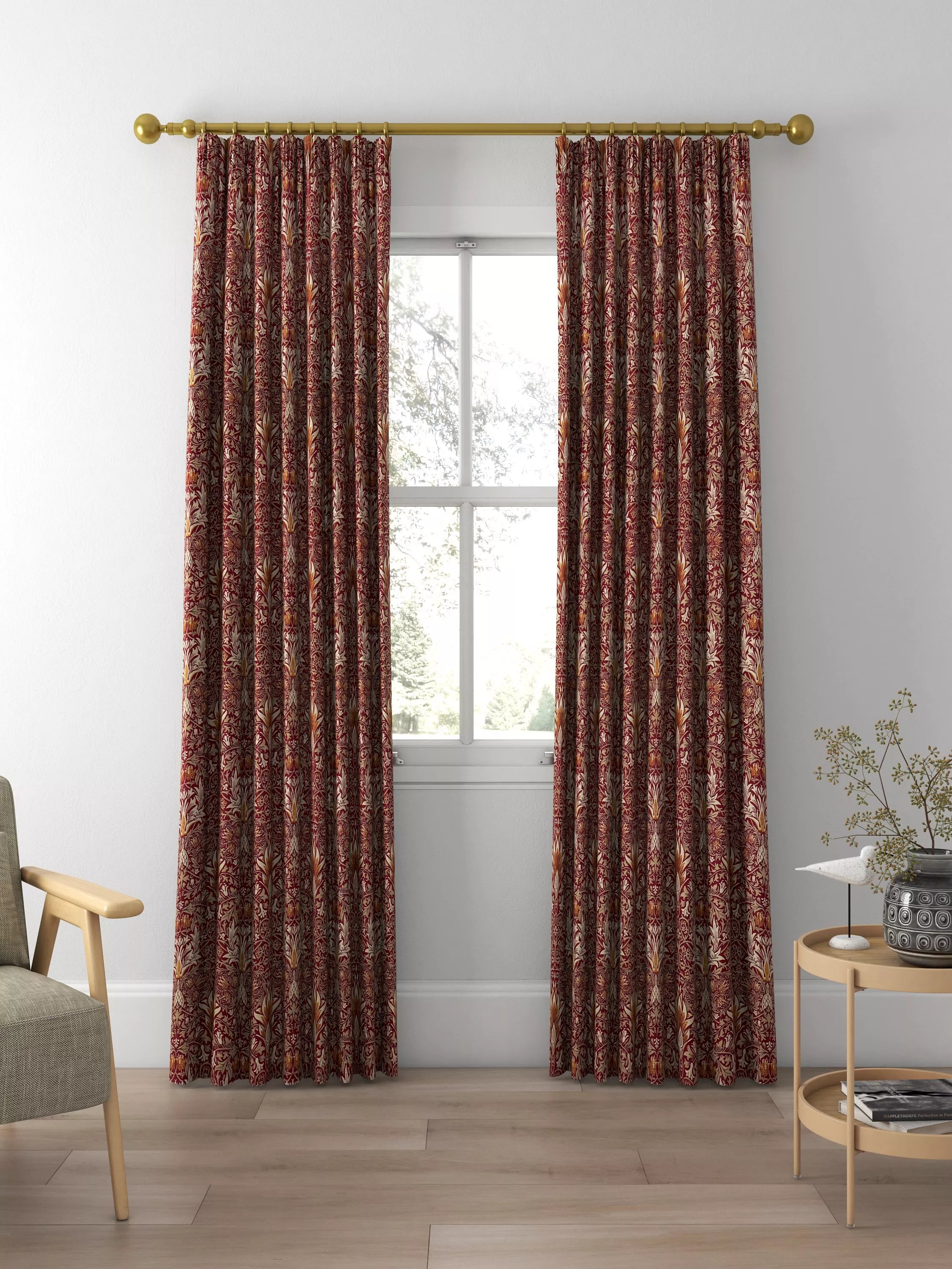 Morris & Co. Snakeshead curtains or roman blind claret/gold made to measure, imported from the UK
