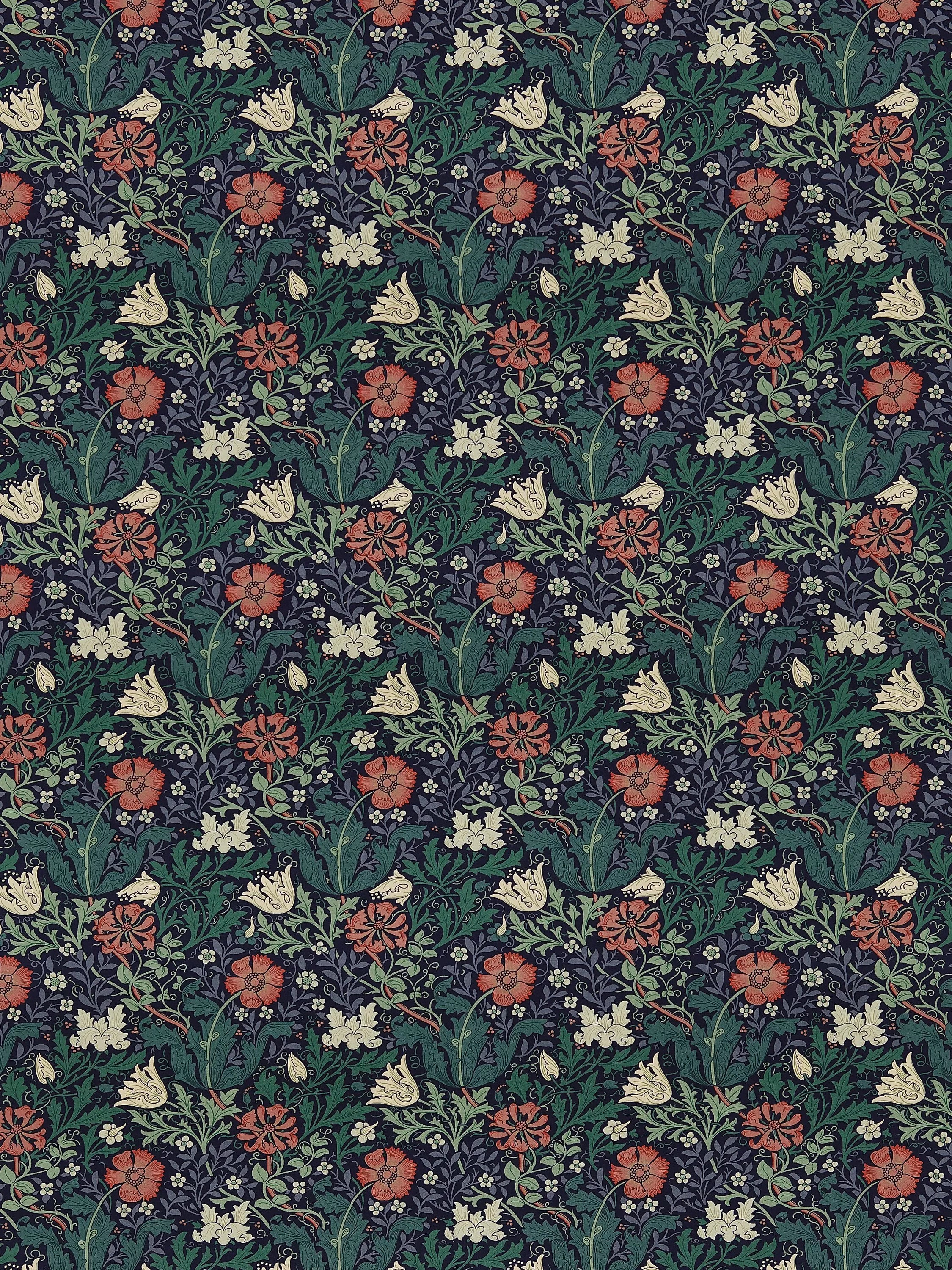 Morris & Co. Compton curtains indigo green floral pattern, made to measure - British product