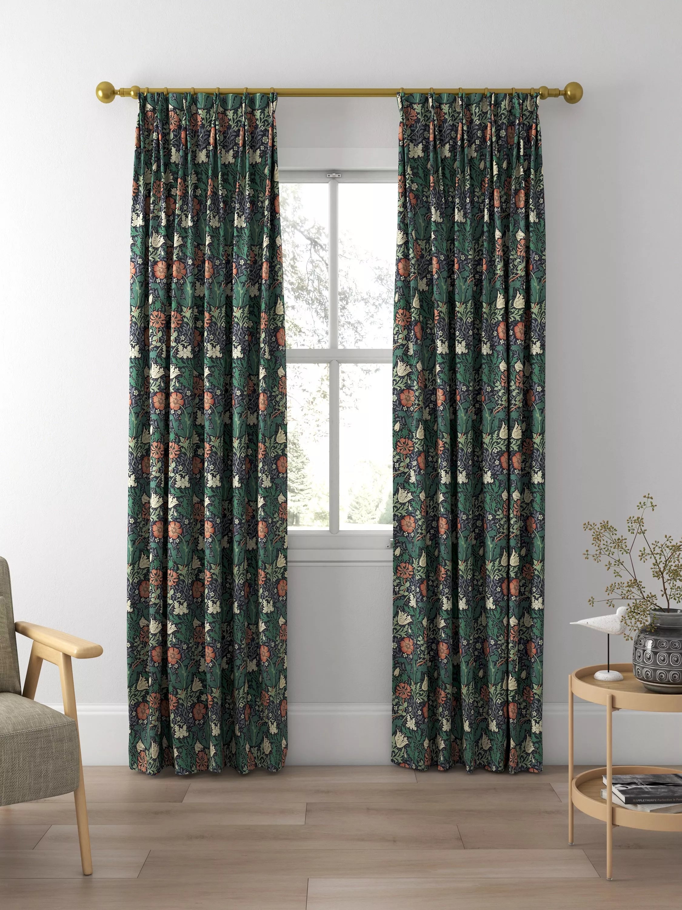 Morris & Co. Compton curtains indigo green floral pattern, made to measure - British product