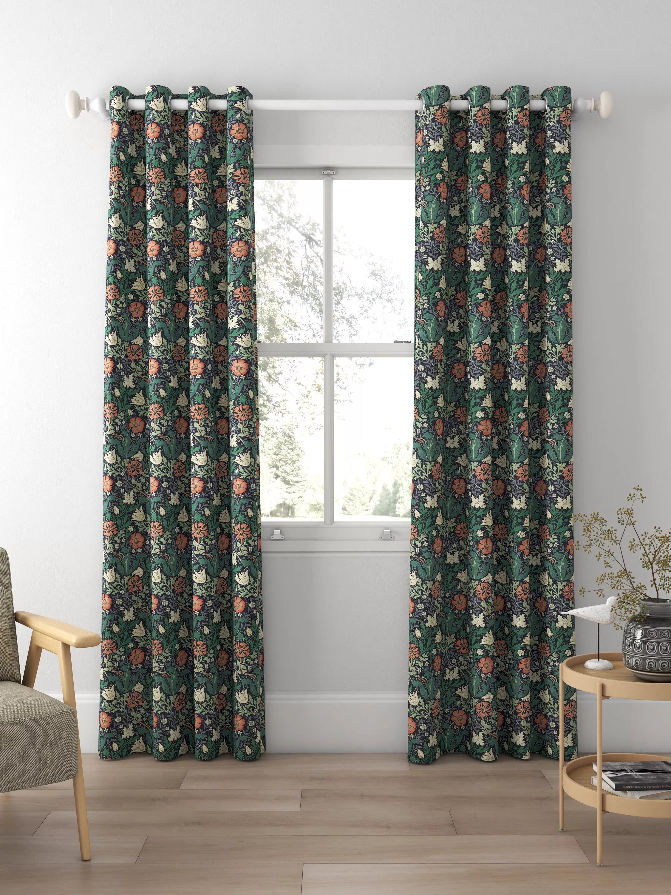 Morris & Co. Compton curtains indigo green floral pattern, made to measure - British product