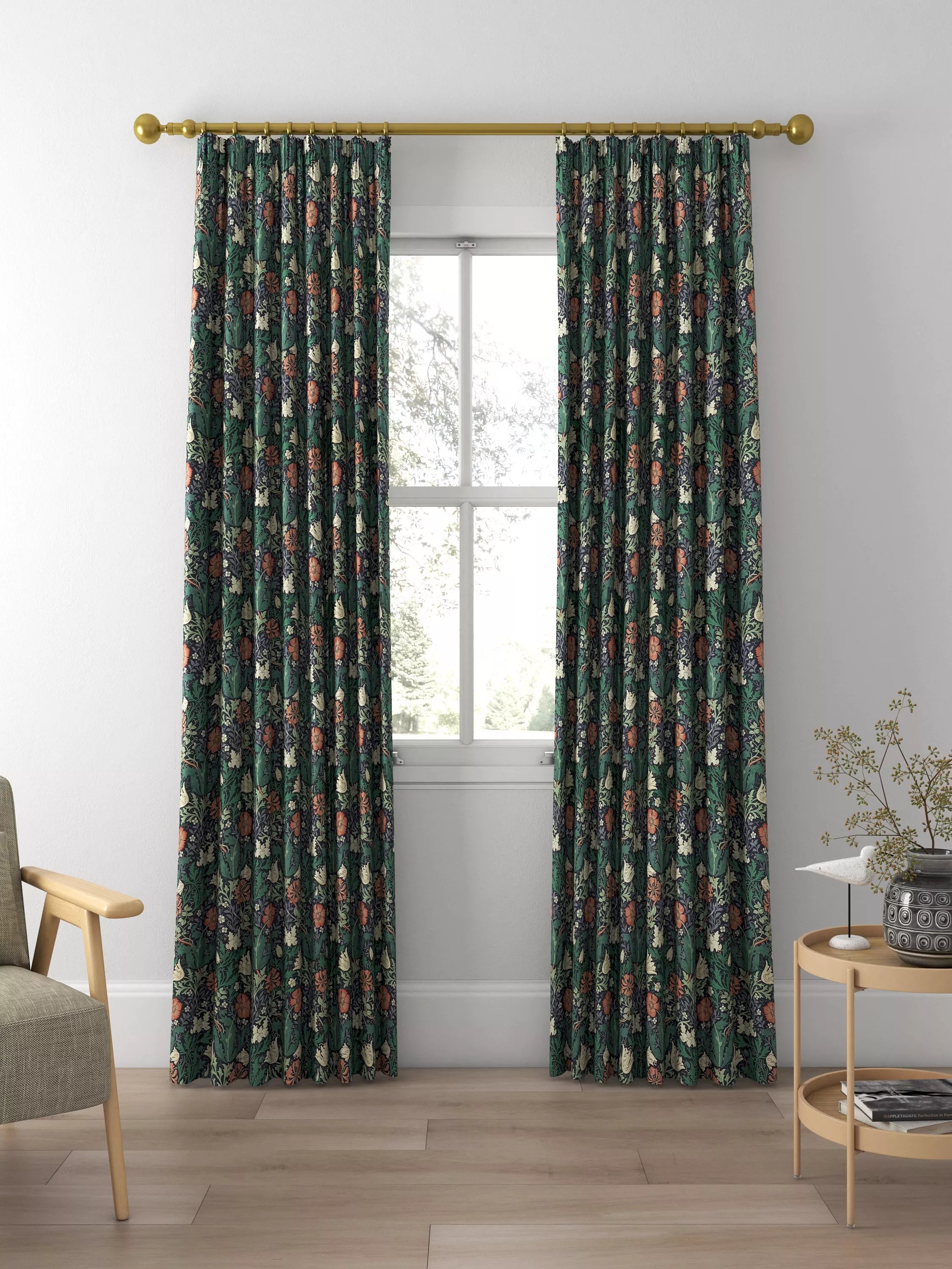 Morris & Co. Compton curtains indigo green floral pattern, made to measure - British product