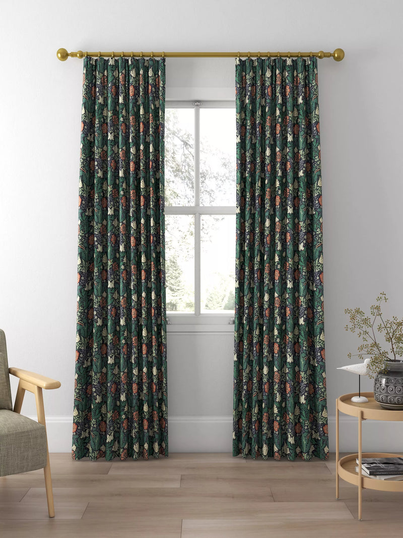 Morris & Co. Compton curtains indigo green floral pattern, made to measure - British product