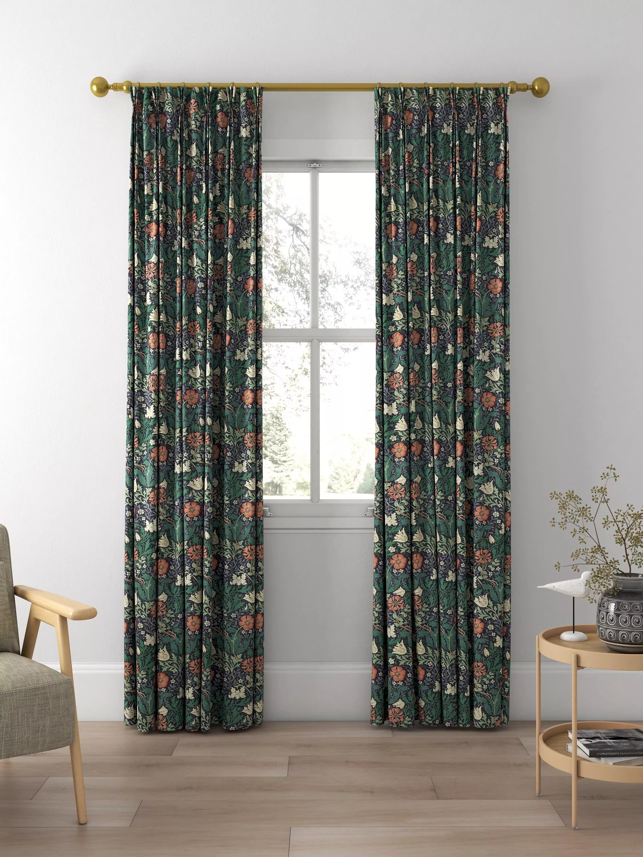 Morris & Co. Compton curtains indigo green floral pattern, made to measure - British product