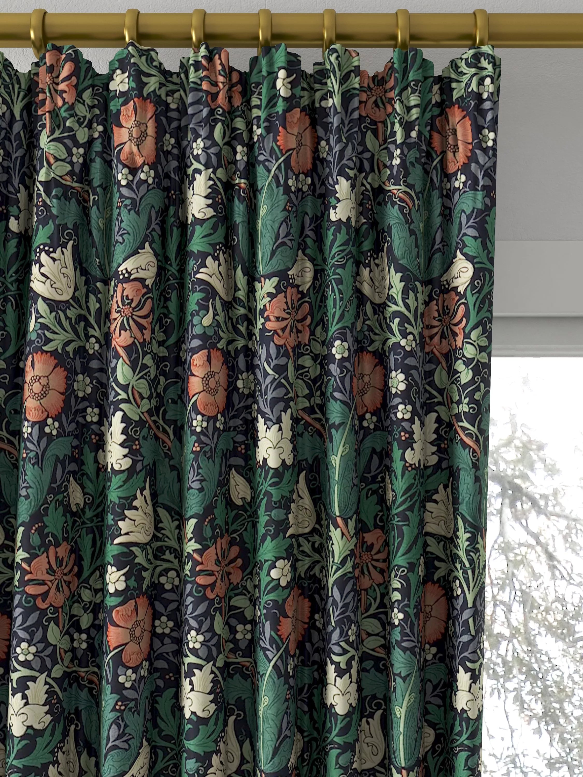 Morris & Co. Compton curtains indigo green floral pattern, made to measure - British product