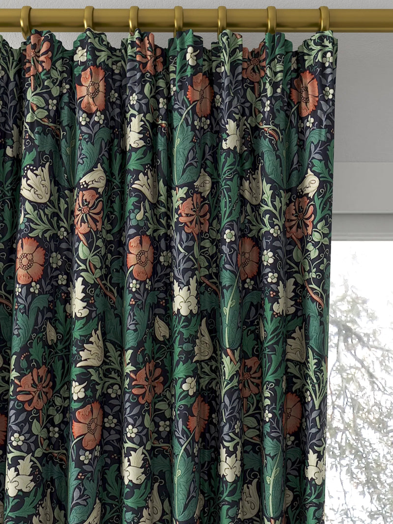 Morris & Co. Compton curtains indigo green floral pattern, made to measure - British product