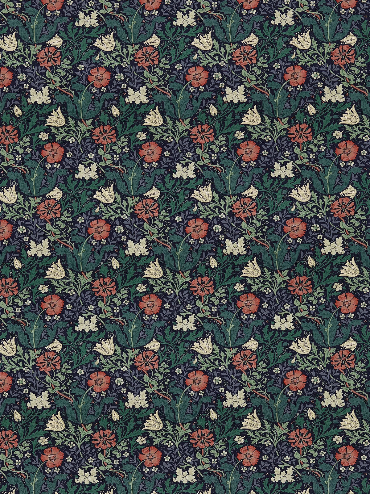 Morris & Co. Compton curtains indigo green floral pattern, made to measure - British product