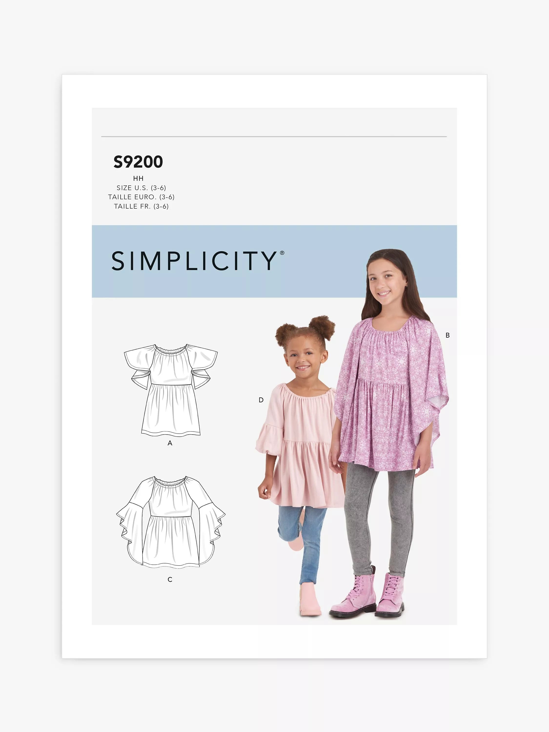 Simplicity child's vest tops sewing pattern S9200, imported from the UK