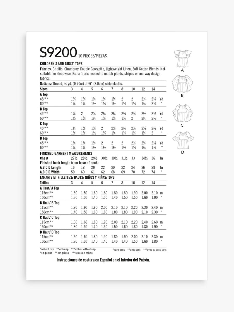 Simplicity child's vest tops sewing pattern S9200, imported from the UK