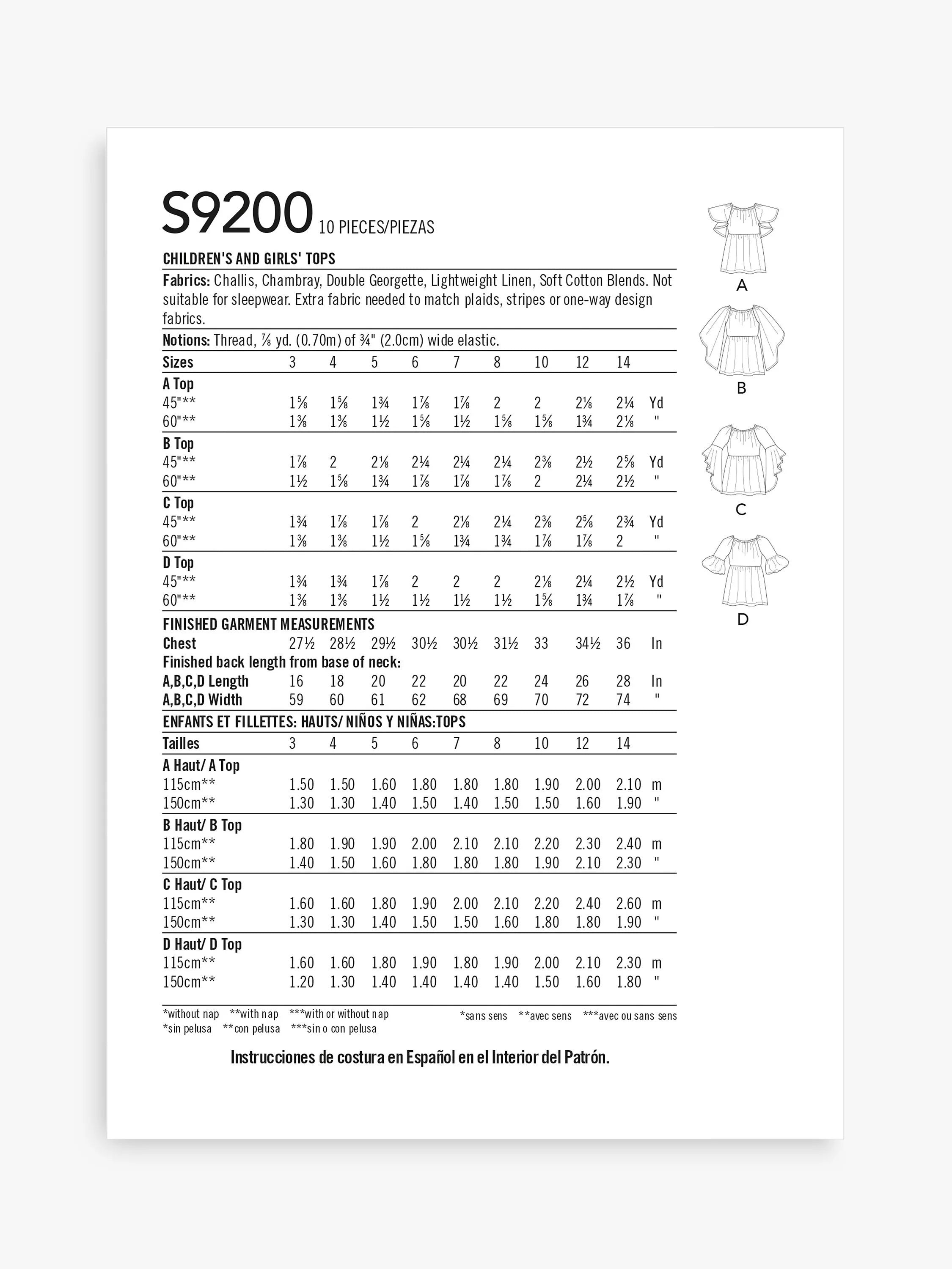 Simplicity child's vest tops sewing pattern S9200, imported from the UK