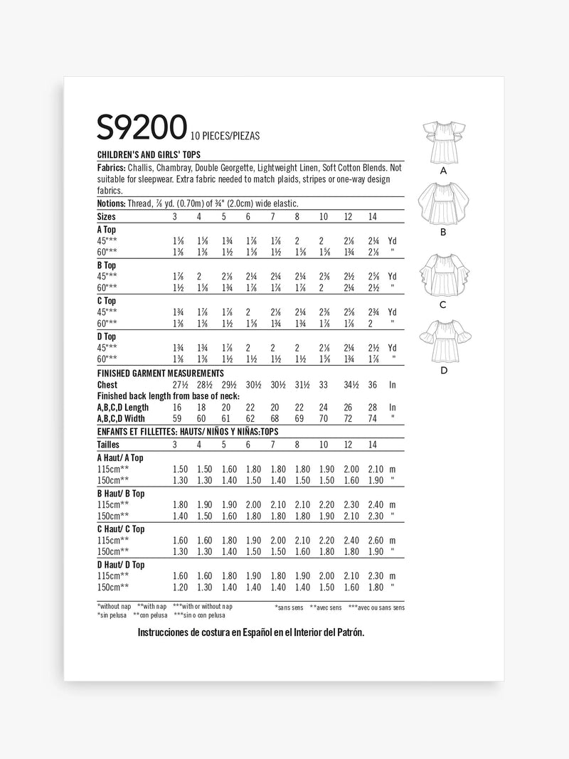 Simplicity child's vest tops sewing pattern S9200, imported from the UK