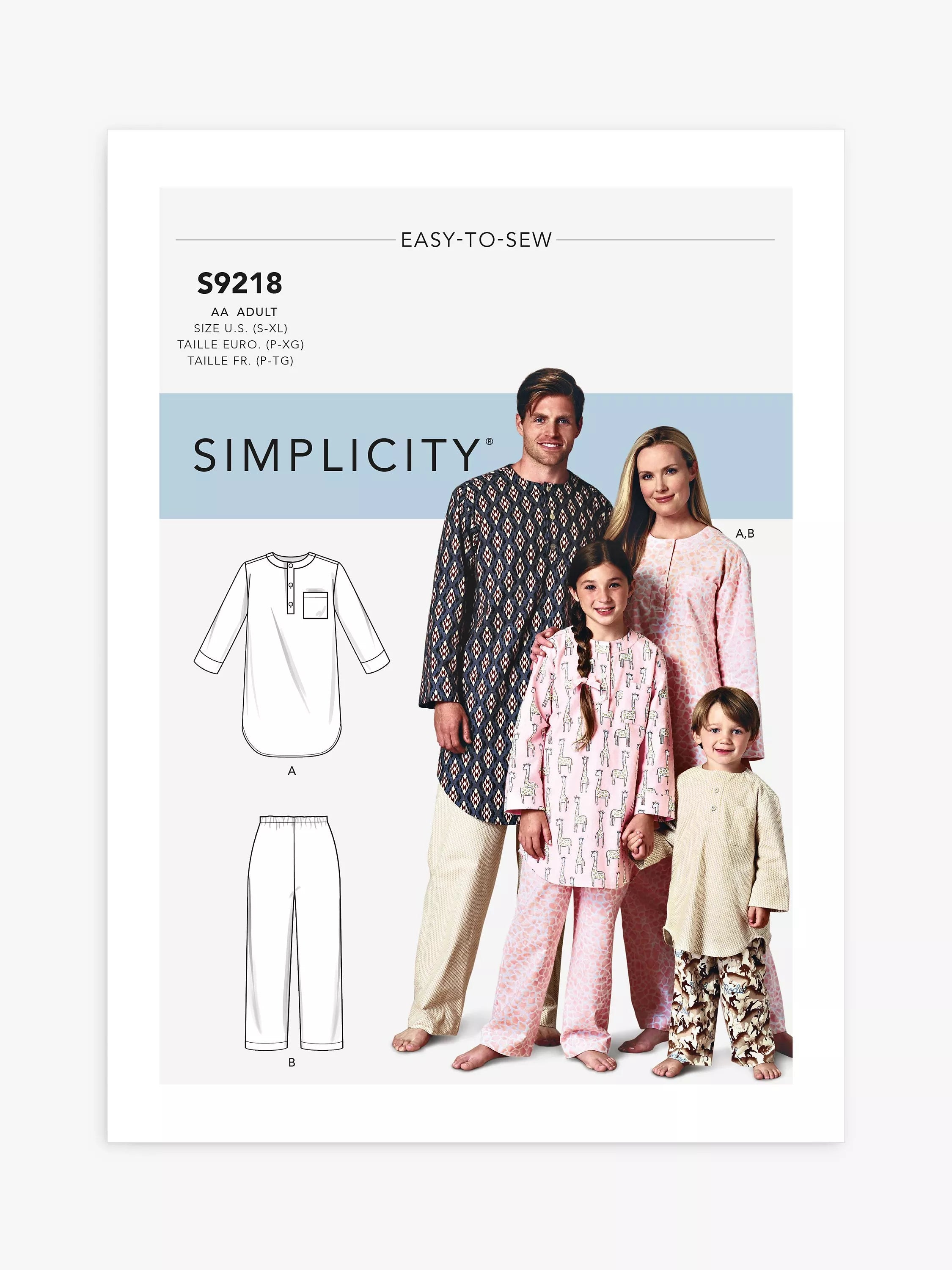 Simplicity sleepwear sewing pattern S9218 - British product