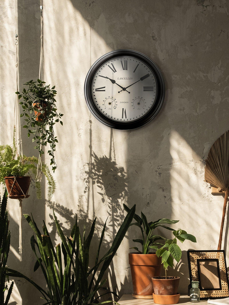 Lascelles outdoor wall clock Roman numeral temperature humidity 36cm (British brand)