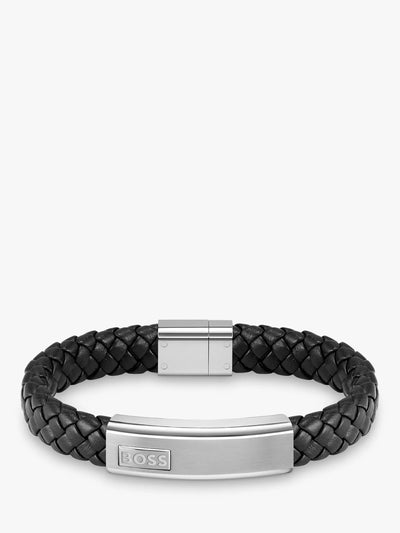 John Lewis HUGO BOSS Men's Woven Leather Logo Bracelet- Buy online at McGrocer