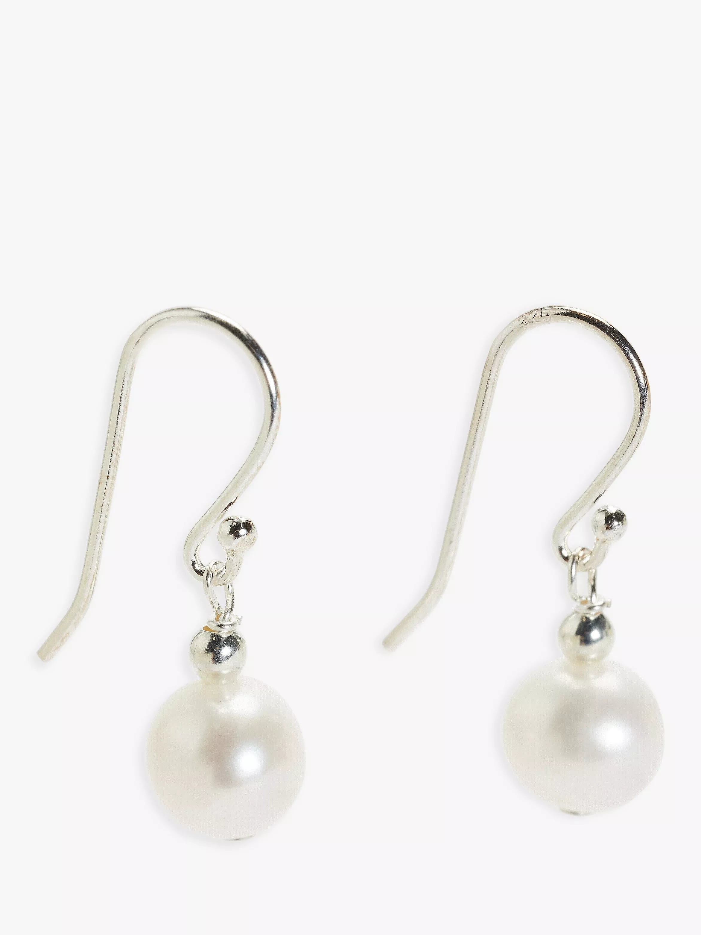 Lido freshwater pearl drop earrings in rhodium plated sterling silver, UK version