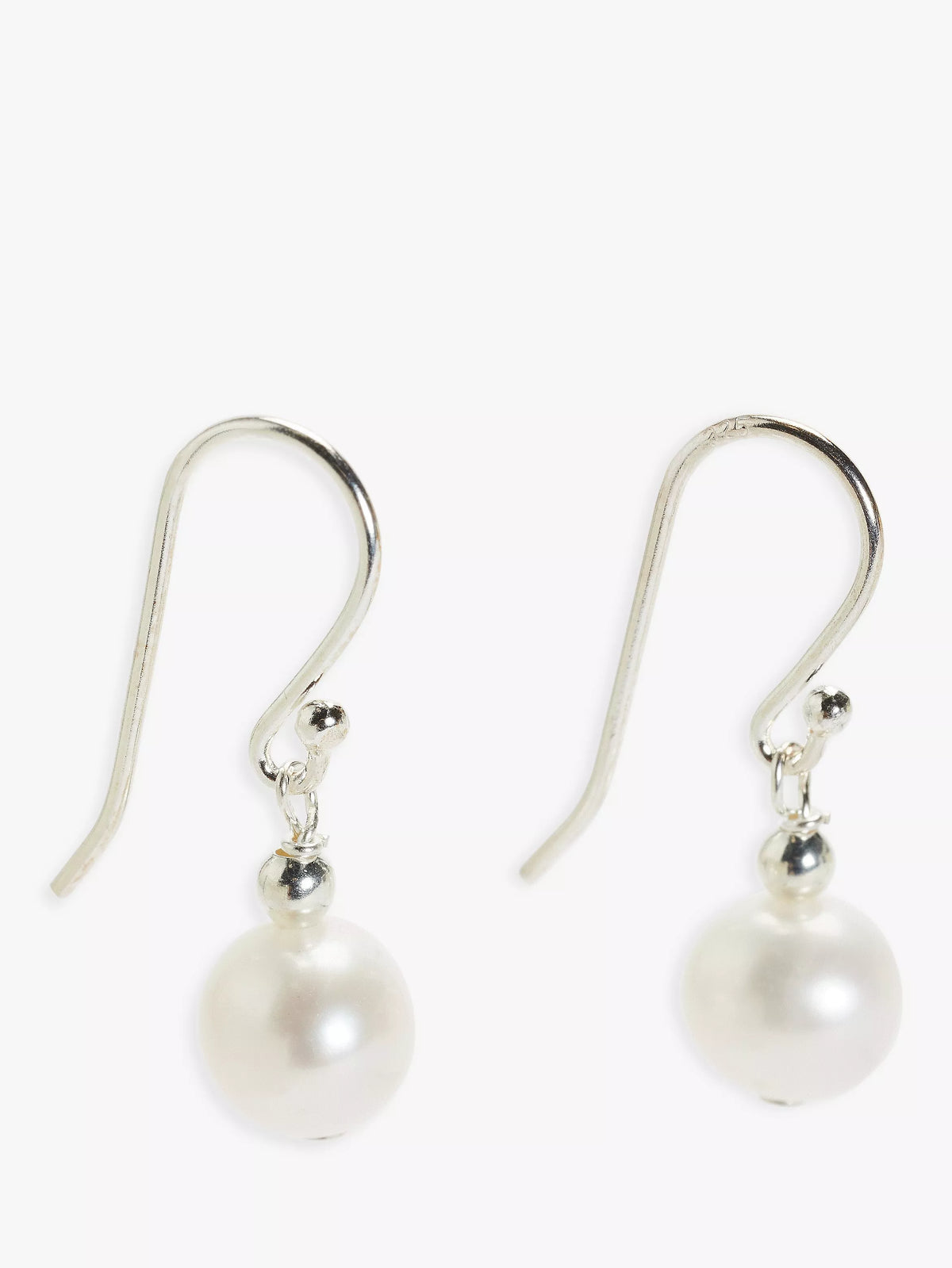 Lido freshwater pearl drop earrings in rhodium plated sterling silver, UK version