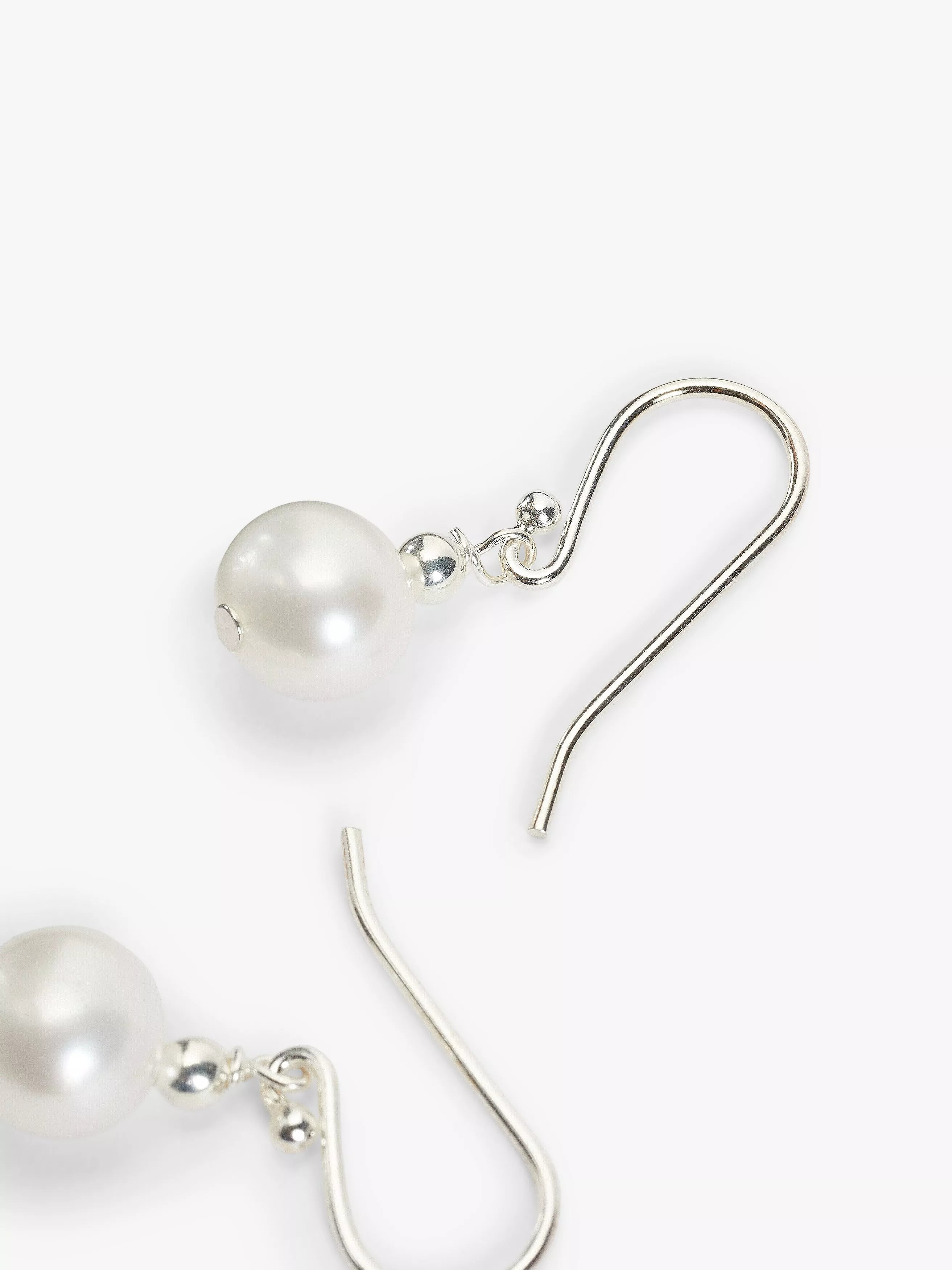Lido freshwater pearl drop earrings in rhodium plated sterling silver, UK version