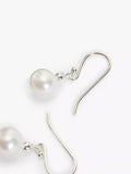 Lido freshwater pearl drop earrings in rhodium plated sterling silver, UK version