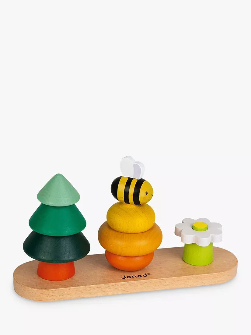 Janod wooden forest stacker toy with 10 pieces for toddlers ages 1-3, UK version