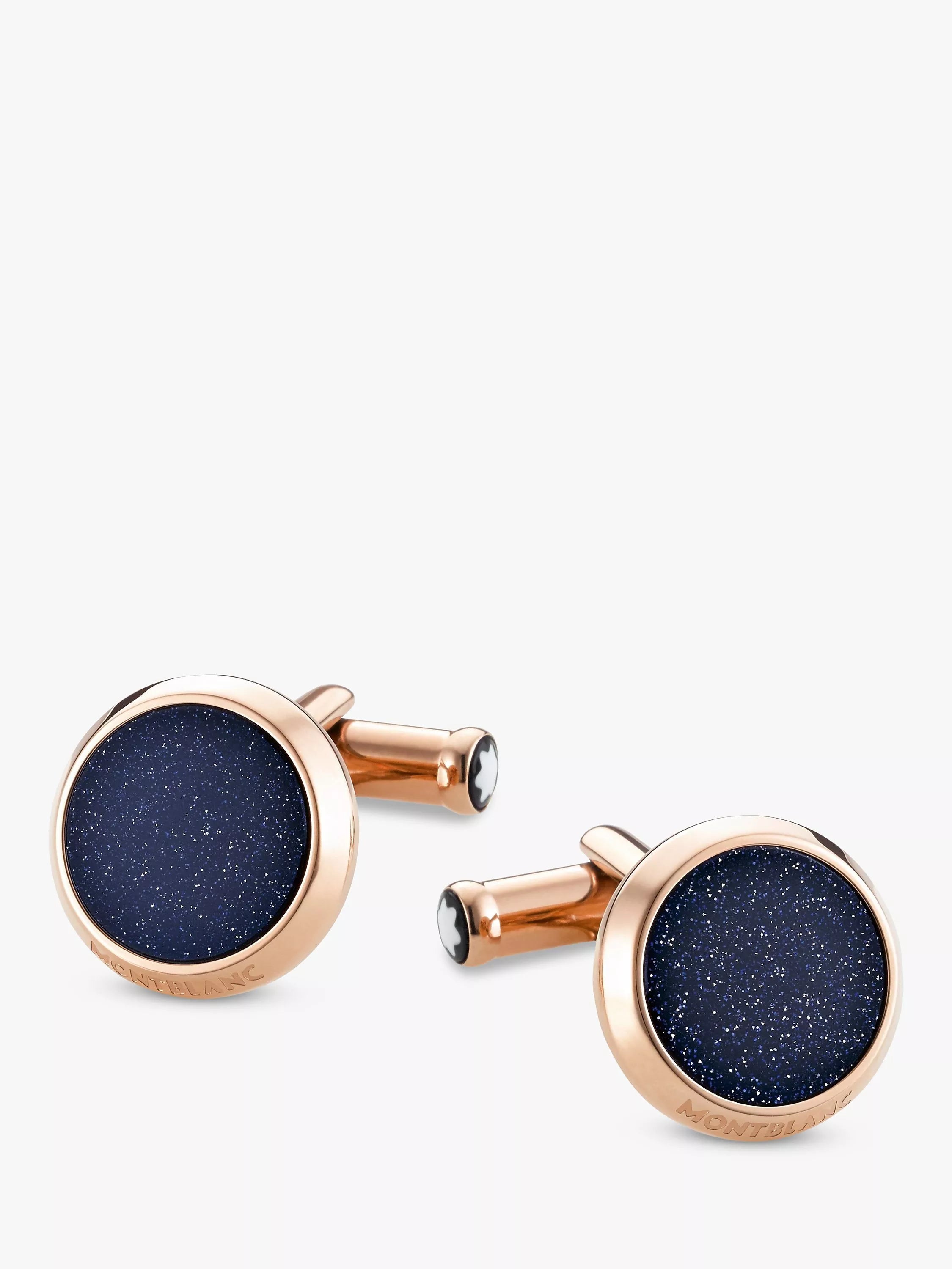 Montblanc Meisterstück round cufflinks rose gold blue goldstone, imported from the UK