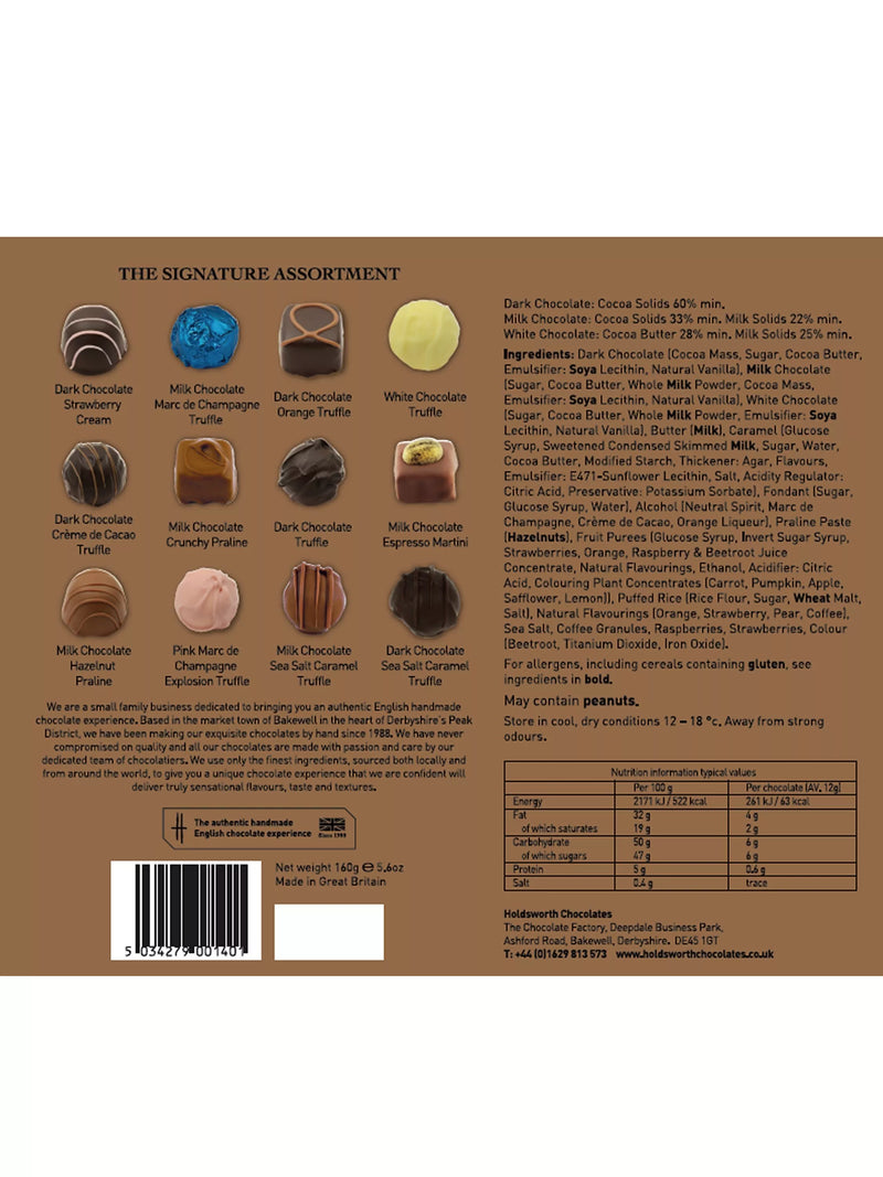 Holdsworth signature assortment of handmade chocolates in milk, dark, and white, 160g, UK version