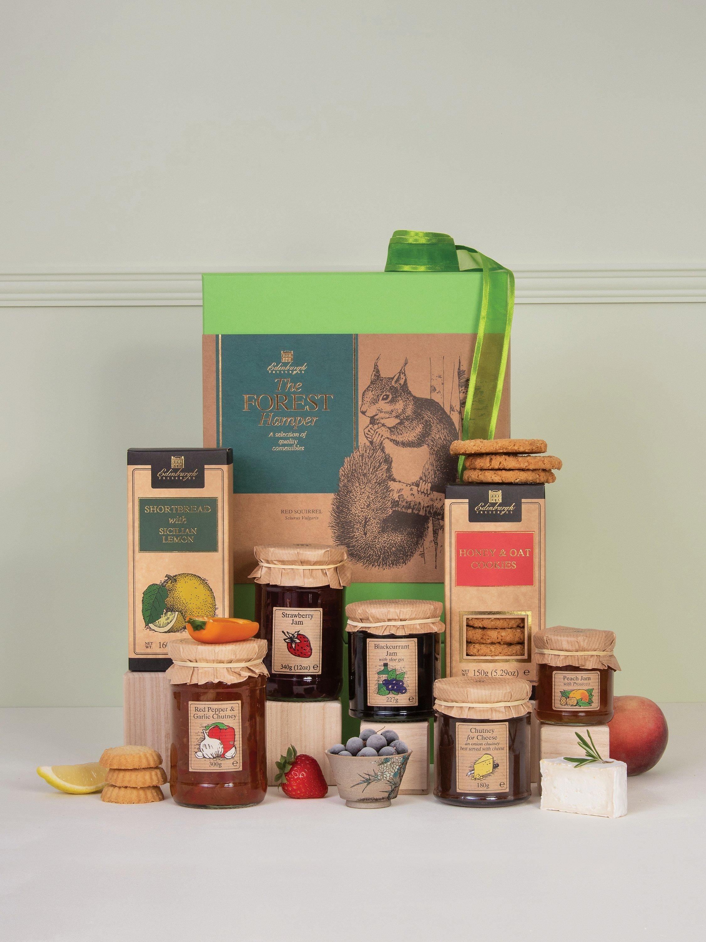 Edinburgh Preserves gift hamper with assorted preserves and biscuits - British product