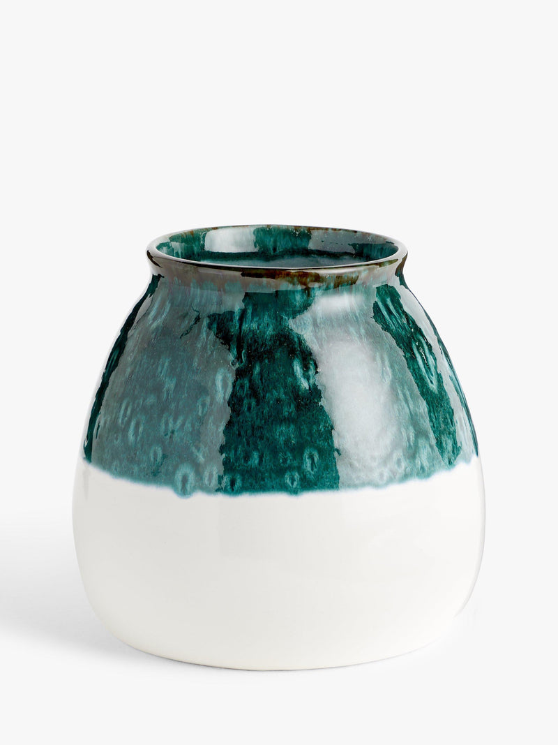 John Lewis half dip earthenware vase 19cm blue and white, UK version
