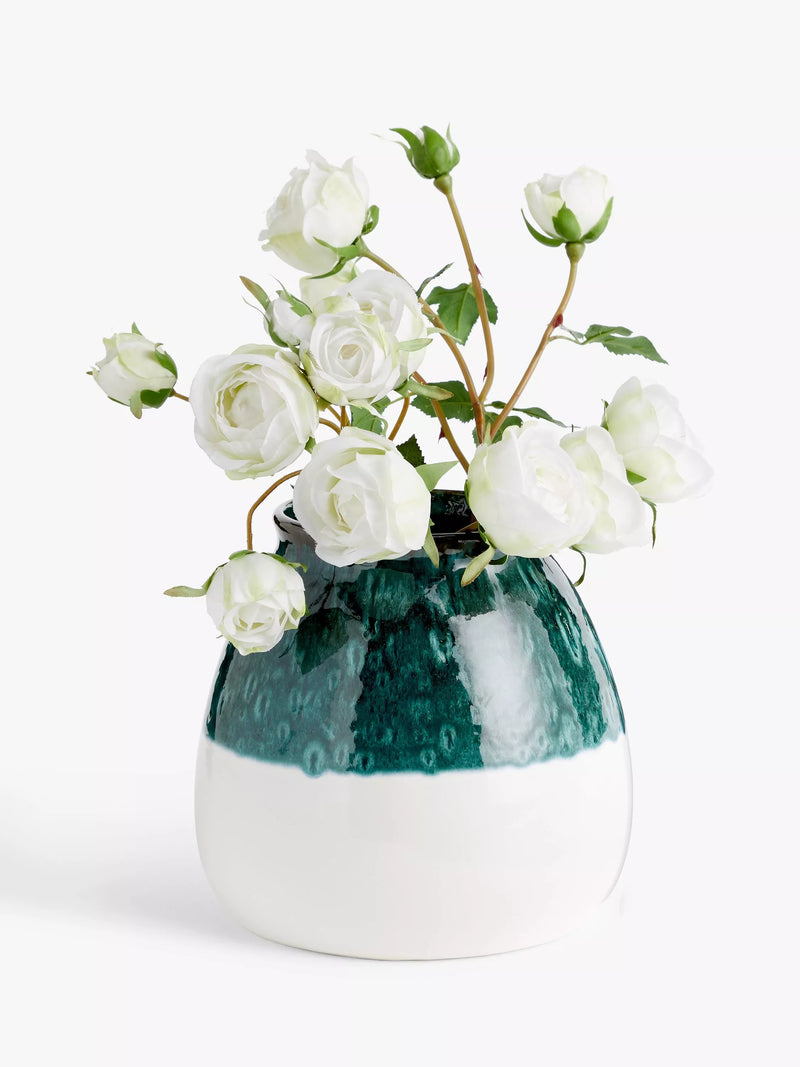 John Lewis half dip earthenware vase 19cm blue and white, UK version