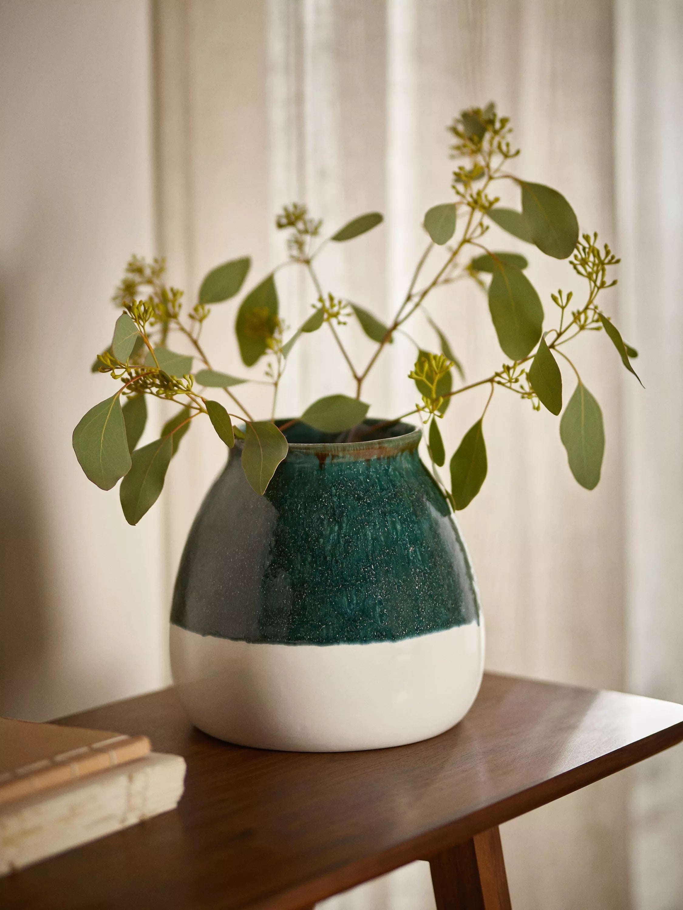John Lewis half dip earthenware vase 19cm blue and white, UK version