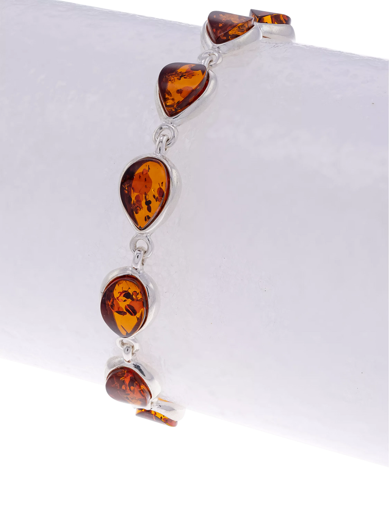 Be-Jewelled Baltic amber chain bracelet silver cognac 18-21cm - British product