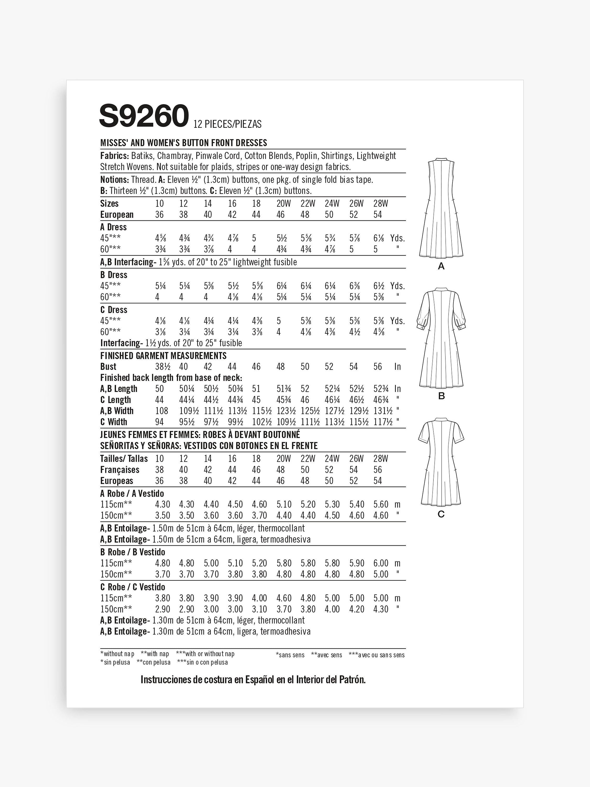 Simplicity S9260 plus size sewing pattern - British product