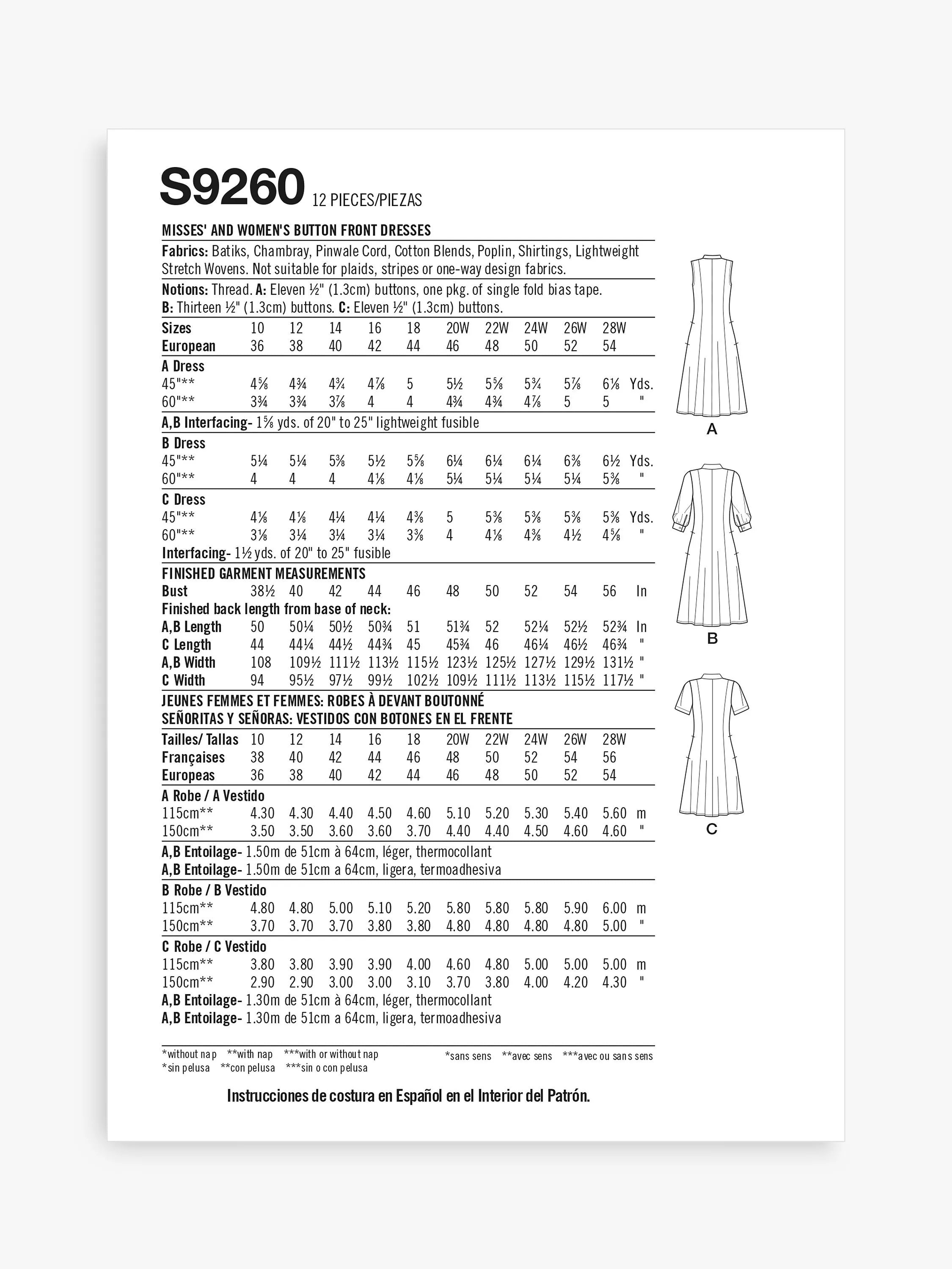 Simplicity S9260 plus size sewing pattern - British product