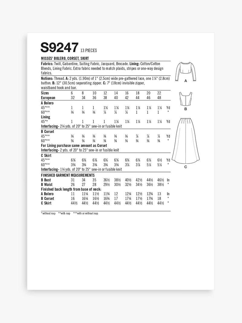 Simplicity Victorian dress sewing pattern S9247, UK version